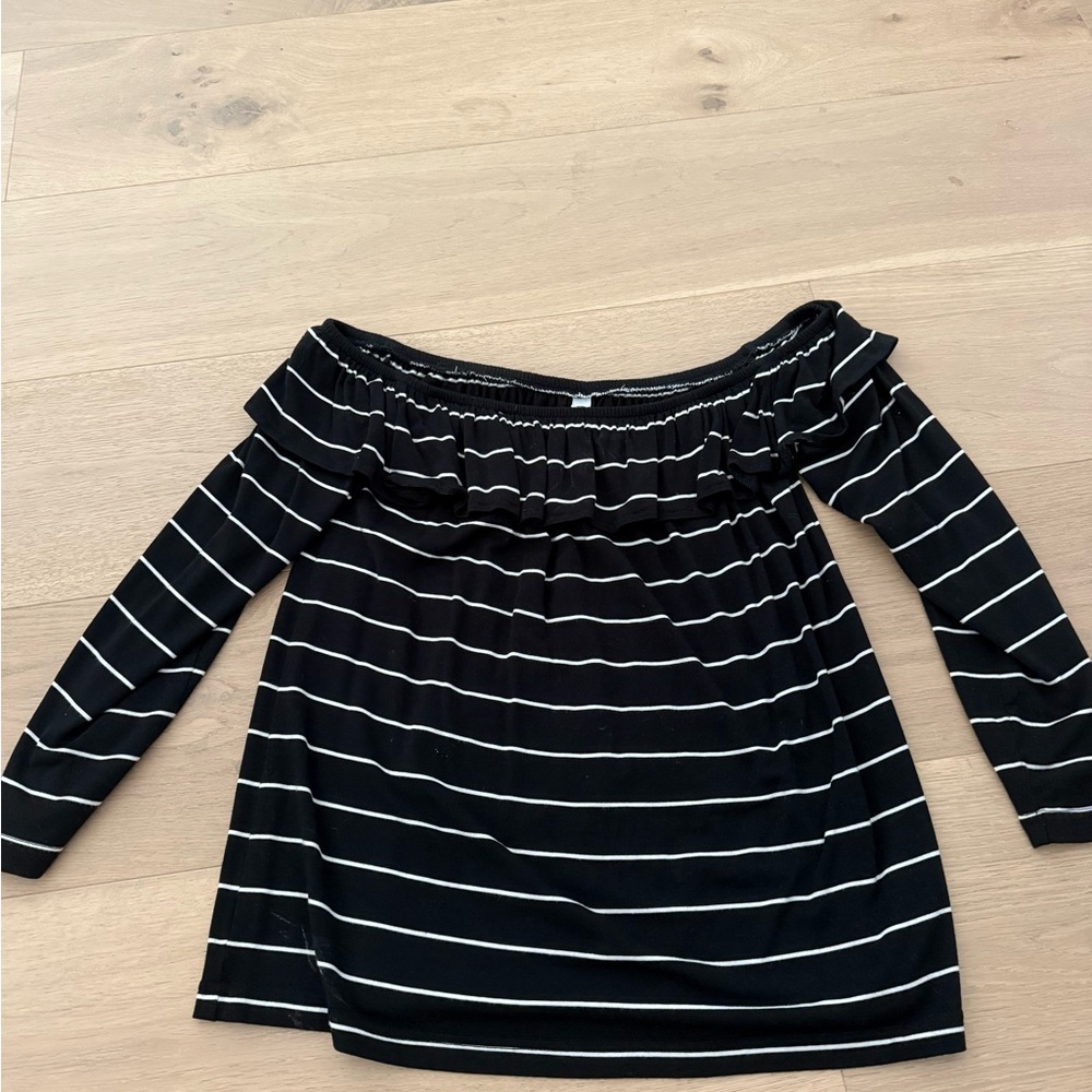 BB Dakota Black and White Off-Shoulder Blouse